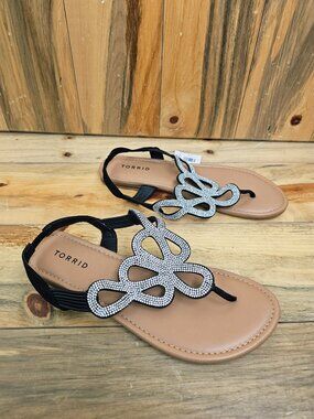 Torrid Black Stretch Rhinestone Sandal Size 9W